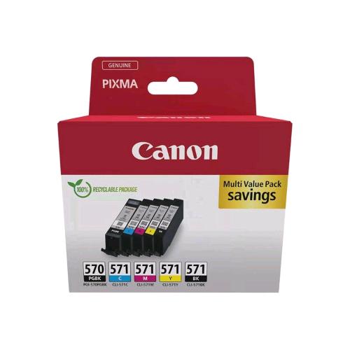 CANON PGI-570/CLI-571 PGBK/BK/C/M/Y MULTI PACK CONFA DA 5 INK NERO, GIALLO, CIANO, MAGENTA, PIGMENTO NERO PER PIXMA TS5051, TS5053, TS5055, TS6050, TS6051, TS6052, TS8051, TS8052, TS9050, TS9055