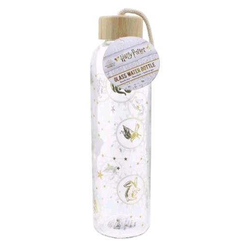 PALADONE HARRY POTTER GLASS WATER BOTTLE CONSTELLATIONS BOTTIGLIA ACQUA IN VETRO TRASPARENTE TAPPO IN LEGNO E CINTURINO DA POLSO