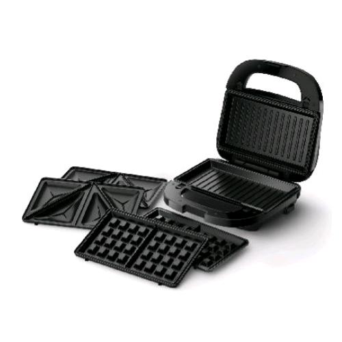 PHILIPS HD2350/80 PIASTRA ELETTRICA 750W TOSTAPANE CON 3 SET DI PIASTRE ANTIADERENTI REMOVIBILI NERO ARGENTO