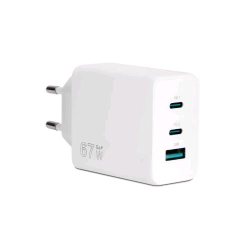 VULTECH CARICABATTERIE DA RETE GaN PD 67 W QC 3.0 2 x USB-C - 1 x USB-A BIANCO
