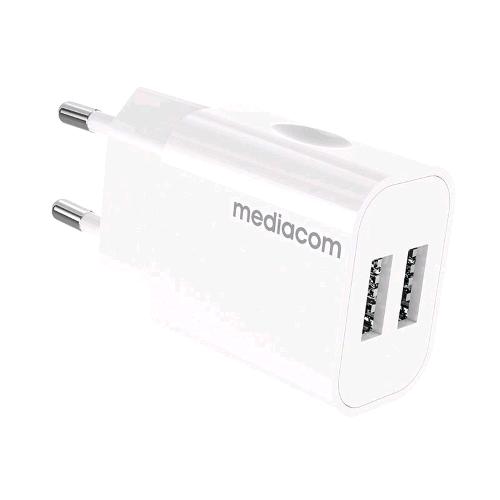 MEDIACOM MD-A100 CHARGER CARICABATTERIE DA RETE 2 x USB-A 5V 2.4A 12 W BIANCO
