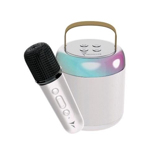 TECHMADE TM-K2-WH KARAOKE SPEAKER BLUETOOTH CON MICROFONO 5 W USB-C LUCE LED RADIO FM SD CARD SLOT BIANCO