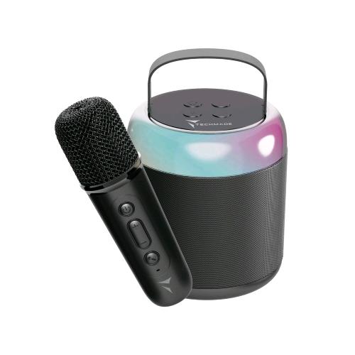 TECHMADE TM-K2-BK KARAOKE SPEAKER BLUETOOTH CON MICROFONO 5 W USB-C LUCE LED RADIO FM SD CARD SLOT NERO