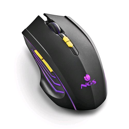 NGS GMX-200 MOUSE GAMING WIRELESS CON ILLUMINAZIONE A LED ERGONOMICO AMBIDESTRO 3200 DPI REGOLABILI 6 TASTI NERO