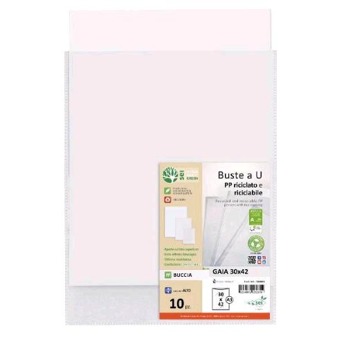 SEI ROTA GAIA BUSTE A U IN PP 300X420 mm A3 SENZA FORATURA FINITURA A BUCCIA D'ARANCIA TRASPARENTE CONF 10 Pz. 