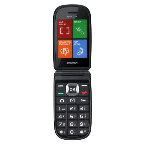 BRONDI RAPTOR DUAL SIM 2.8" CLAMSHELL FLIP ATTIVO AMPIO DISPLAY 3 PULSANTI ACCESSO RAPIDO USB-C ITALIA BLACK METAL