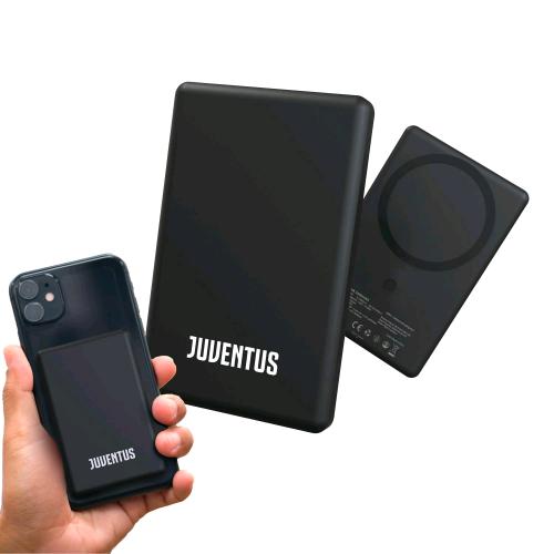 TECHMADE POWERBANK ULTRA SLIM SOLO 7.9mm 5.000mAh WIRELESS MAGNETICO LOGO JUVENTUS BIANCO NERO