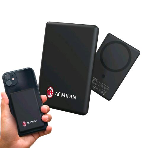 TECHMADE POWERBANK ULTRA SLIM SOLO 7.9mm 5.000mAh WIRELESS MAGNETICO LOGO MILAN ROSSO NERO