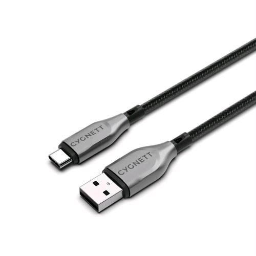 CYGNETT CAVO INTRECCIATO ADATTATORE DA USB-C AD USB-A MASCHIO-MASCHIO 2 MT NERO