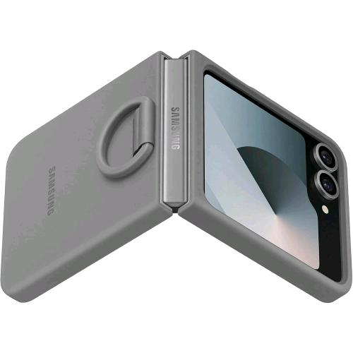 SAMSUNG F741 GALAXY Z FLIP6 SILICONE CASE WITH RING CUSTODIA PIEGHEVOLE IN SILICONE CON ANELLO GRIGIO