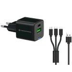 CONCEPTRONIC ALTHEA16B CARIBATTERIE DA RETE USB PD GaN 2 PORTE 33 W CON CAVO DI RICARICA 3 IN 1 (1x USB-C, 1x USB-A, QC 3.0, PPS) NERO