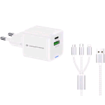 CONCEPTRONIC ALTHEA16W CARICABATTERIE USB PD GaN 33 W 2 PORTE (1x USB-C, 1x USB-A, QC 3.0, PPS) CON CAVO DI RICARICA 3 IN 1 BIANCO
