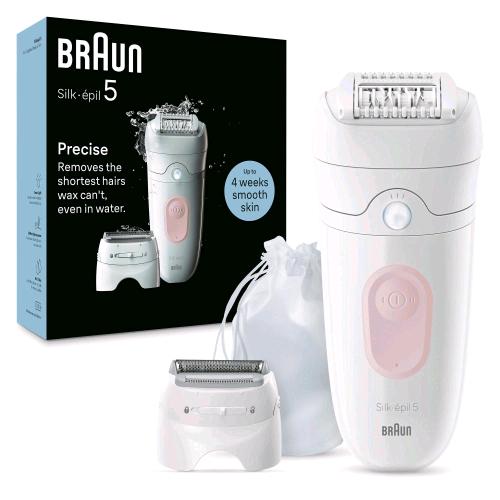 BRAUN SILK-EPIL 5 EPILATORE ELETTRICO RICARICABILE TECNOLOGIA MICROGRIP CON 28 PINZETTE BIANCO ROSA