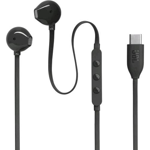 JBL TUNE 305 C AURICOLARI USB-C AD ALTA RISOLUZIONE AUDIO CON CAVO PIATTO ANTIGROVIGLIO COMANDO A 3 TASTI BASSI PROFONDI, PURE BASS NERO