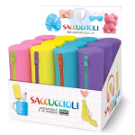 LEBEZ MAXI COLORS ESPOSITORE SACCUCCIOLI IN SILICONFORMA TONDA CON ZIP COLORI ASSORTITI CONF 12 Pz.