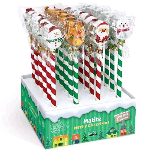 LEBEZ ESPOSITORE MATITE CON TOP GOMMA SOGGETTI CHRISMAS ASSORTITI CONF 24 Pz.