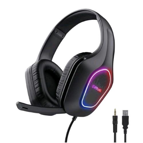 TRUST GXT416 ZIROX LED CUFFIE GAMING CON MICROFONO ULTRALEGGERE CON ILLUMINAZIONE LED DRIVER 50mm USB-A + JACK 3.5mm NERO