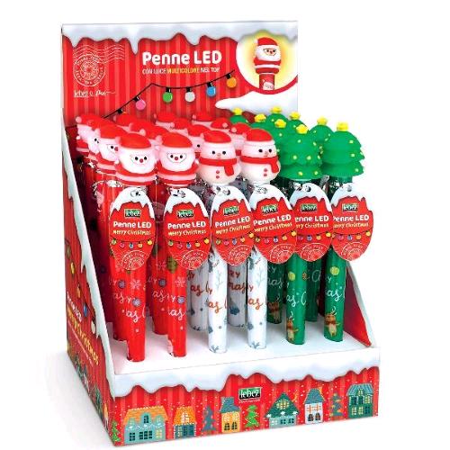 LEBEZ PENNE LED CHRISTMAS ESPOSITORE PENNA A SFERA 3 SOGGETTI ASSORTITI CON LUCI CONF 24 Pz.