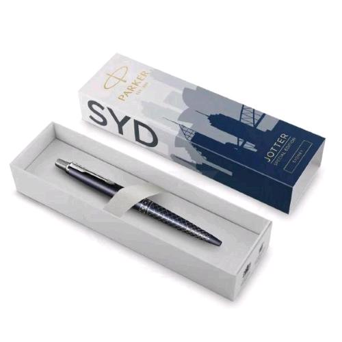 PARKER JOTTER SPECIAL EDITION SYDNEY PENNA A SFERA A SCATTO FUSTO BLU NAVY INCHIOSTRO BLU CONFEZIONE REGALO