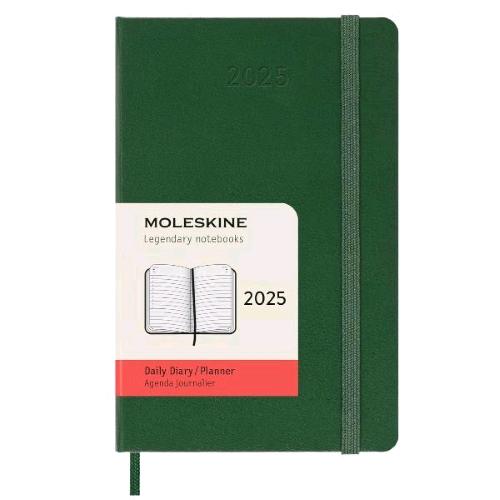 MOLESKINE DAILY AGENDA GIORNALIERA 2025 9 X 14 CM 12 MESI GENNAIO DICEMBRE COPERTINA RIGIDA CON ELASTICO VERDE