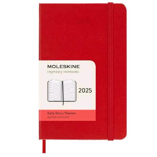 MOLESKINE DAILY AGENDA GIORNALIERA 2025 9 X 14 CM 12 MESI GENNAIO DICEMBRE COPERTINA RIGIDA CON ELASTICO ROSSO
