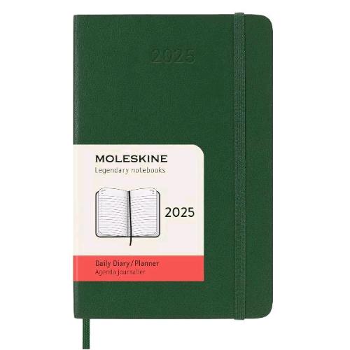 MOLESKINE DAILY AGENDA GIORNALIERA 2025 9 X 14 CM 12 MESI GENNAIO DICEMBRE COPERTINA MORBIDA CON ELASTICO VERDE