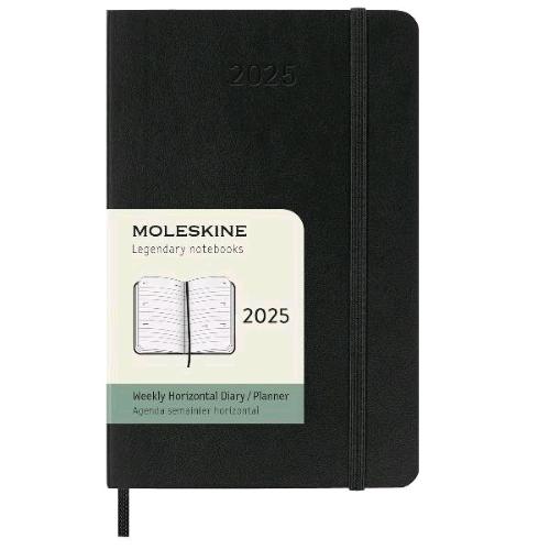 MOLESKINE WEEKLY AGENDA SETTIMANALE 2025 9 X 14 CM 12 MESI GENNAIO DICEMBRE COPERTINA MORBIDA CON ELASTICO NERO