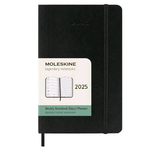 MOLESKINE WEEKLY AGENDA SETTIMANALE 2025 9 X 14 CM 12 MESI GENNAIO DICEMBRE COPERTINA MORBIDA CON ELASTICO NERO