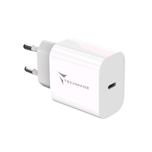 TECHMADE TM-381B CARICABATTERIA DA RETE 20 W 1 PORTA USB-C BIANCO