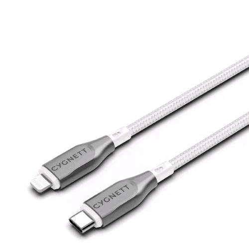 CYGNETT CAVO INTRECCIATO DA USB-C A LIGHTNING CONTATTI ACCIAIO RICARICA MAX 30 W 1 MT BIANCO