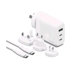 CYGNETT VOYAGER CARICABATTERIE DA VIAGGIO UNIVERSALE PER TUTTI I PAESI DEL MONDO GaN 67 W - 1 x USB-A -2 x USB-C SPINE ITA/INTERNAZIONALI CAVO USB-C CUSTODIA BIANCO