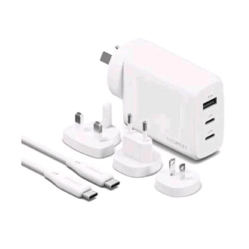 CYGNETT VOYAGER CARICABATTERIE DA VIAGGIO UNIVERSALE PER TUTTI I PAESI DEL MONDO GaN 67 W - 1 x USB-A -2 x USB-C SPINE ITA/INTERNAZIONALI CAVO USB-C CUSTODIA BIANCO