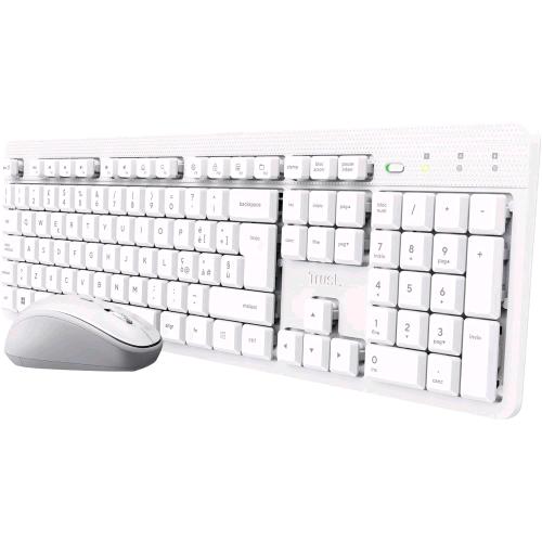TRUST ODY II SET TASTIERA E MOUSE WIRELESS SILENZIOSI ITALIANO QWERTY TASTI A PROFILO RIBASSATO MOUSE 3 TASTI 800-1600 DPI UNICO RICEVITORE USB RESISTENTE AGLI SVERSAMENTI BIANCO
