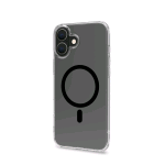 CELLY APPLE iPHONE 16 PLUS COVER IN MORBIDO TPU TRASPARENTE COMPATIBILE MagSave MODULO MAGNETICO CIRCOLARE NERO
