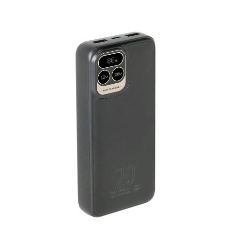 RIVACASE POWERBANK 20.000mAh QC/PD 20 W CON LCD INDICATORE DELLA CARICA E POTENZA EROGATA NERO