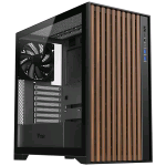 ITEK WOODY CASE GAMING TOWER ATX PANNELLO FONTALE TRAFORATO IN LEGNO PANNELLO LATERALE IN VETRO TEMPERATO SENZA VITI 3 x 12CM BLACK FAN 2 x USB3 TYPE-C MARRONE NERO