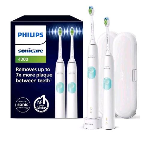 PHILIPS SONICARE PROTECTIVECLEAN 4300 SPAZZOLINO DA DENTI ELETTRICO SONICO SENSORE DI PRESSIONE E TIMER BIANCO CONF 2 Pz.