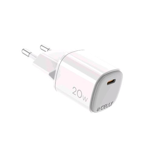 CELLY UPTC CARICABATTERIE DA RETE GaN 20 W 1 PORTA USB-C BIANCO