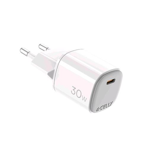 CELLY UPTC CARICABATTERIE DA RETE GaN 30 W 1 PORTA USB-C BIANCO