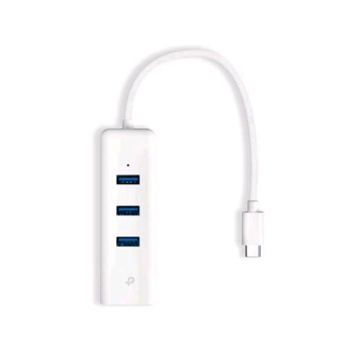 TP-LINK UE330C ATTATORE DI RETE 2 IN 1 ADATTATORE DA USB-C A GIGABIT ETHERNET CON 3 PORTE USB-A 3.0 AUTOALIMENTATO BIANCO