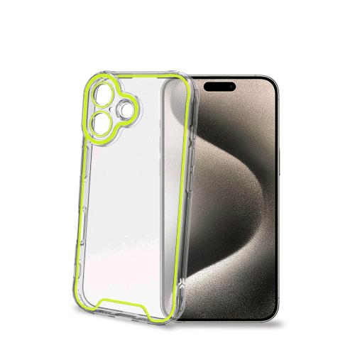 CELLY APPLE iPHONE 16 CUSTODIA IN TPU TRASPARENTE CON BORDI CHE SI ILLUMINANO AL BUIO DI GIALLO