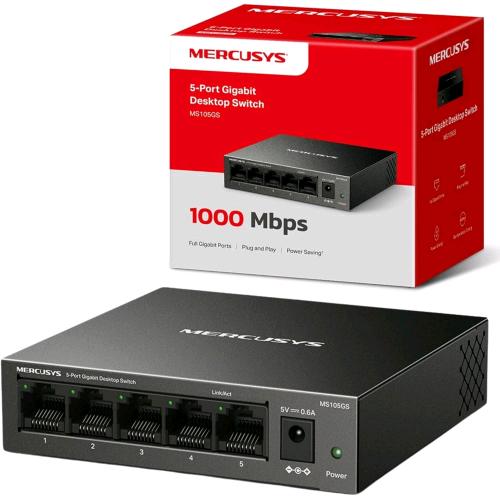 MERCUSYS MS105GS SWITCH DI RETE NON GESTITO 5 PORTE GIGABIT ETHERNET (10/100/1000) DESKTOP IN METALLO NERO