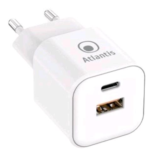 ATLANTIS P008-PD35GN-2U CARICABATTERIE DA RETE GaN PPS 35 W USB-A + USB-C 1 PORTA PD BIANCO