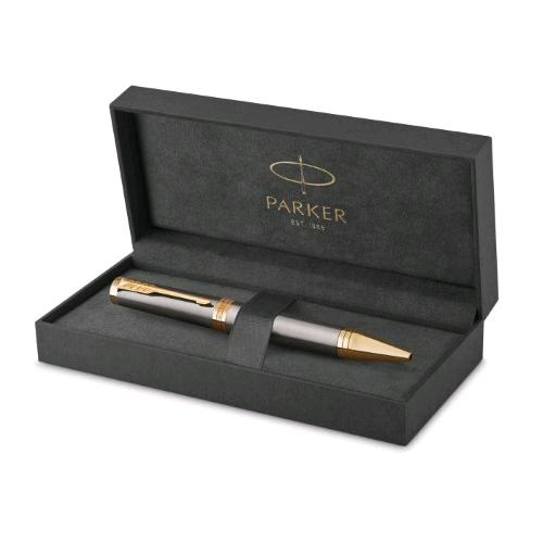 PARKER INGENUITY GT PENNA A SFERA PUNTA M FUSTO GRIGIO FINITURE DORATE CONFEZIONE REGALO