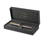 PARKER SONNET PENNA ROLLER PUNTA FINE CORPO GRIGIO PENNINO DORATO INCHIOSTRO NERO CONFEZIONE REGALO