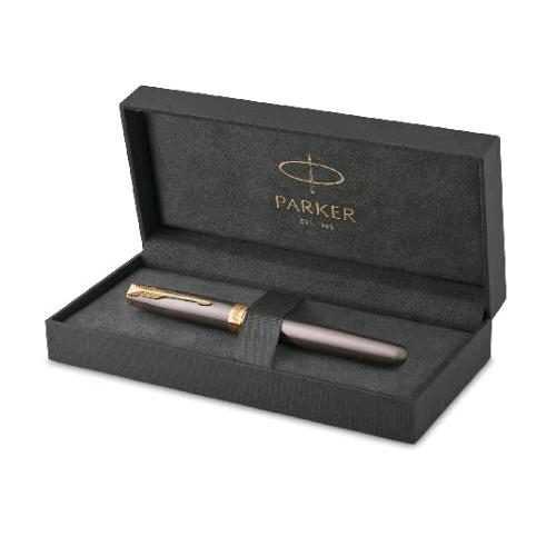 PARKER SONNET PENNA ROLLER PUNTA FINE CORPO GRIGIO PENNINO DORATO INCHIOSTRO NERO CONFEZIONE REGALO