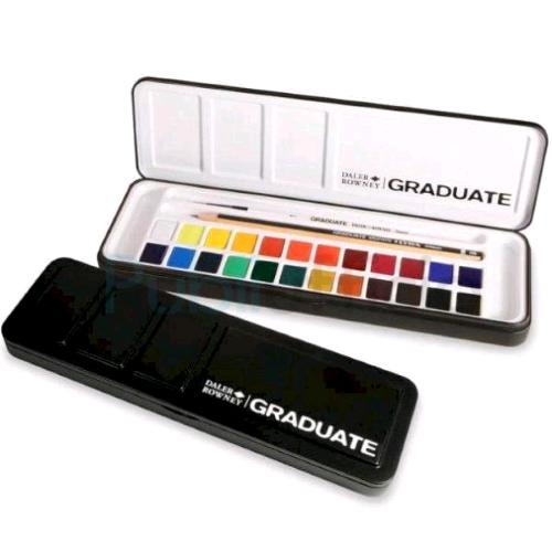 DALER ROWNEY GRADUATE WATERCOLOUR SET CON 24 ACQUERELLI PENNELLO E MATITA HB COLORI ASSORTITI