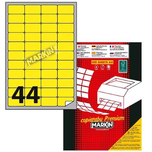 MARKIN ETICHETTE ADESIVE CON MARGINE 47.5X25.5 mm PER STAMPANTI GIALLO FLUO CONF 4.400 Pz.