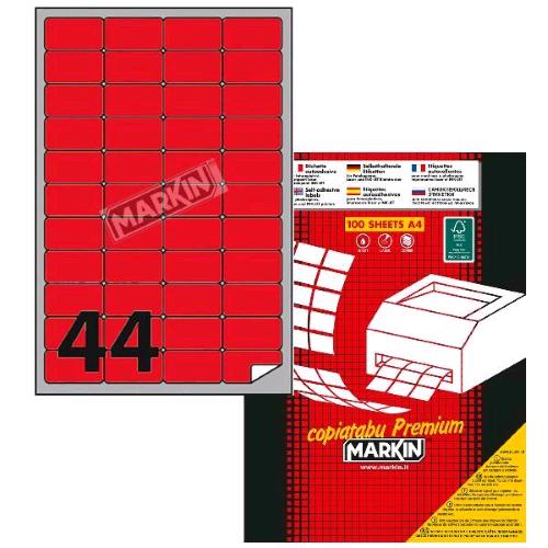 MARKIN ETICHETTE ADESIVE CON MARGINE 47.5X25.5 mm PER STAMPANTI ROSSO CONF 4.400 Pz.