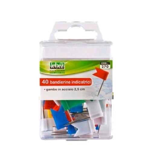 LEBEZ SPILLI CON BANDIERINE GAMBO IN ACCIAIO 2.5 CM COLORI ASSORTITI CONF 40 Pz.